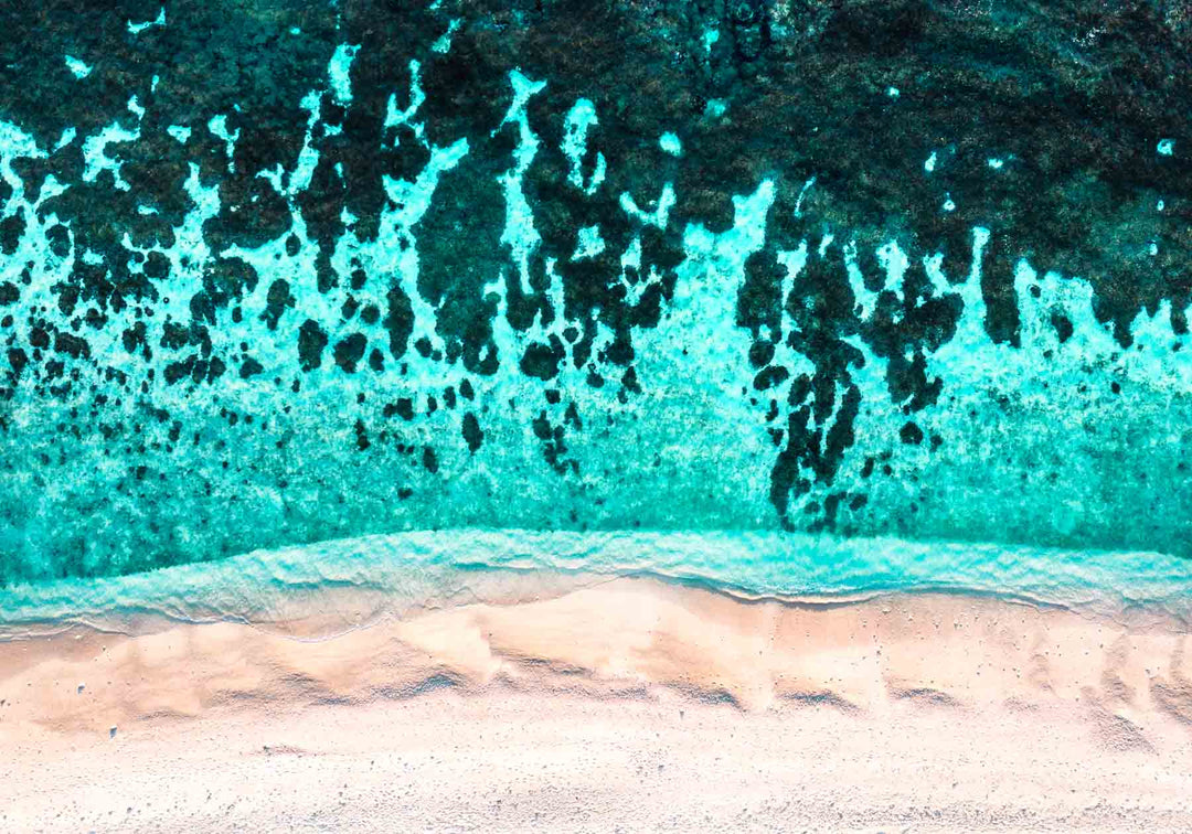 island australian landscape aerial photography gentle crashing waves over reef onto beach