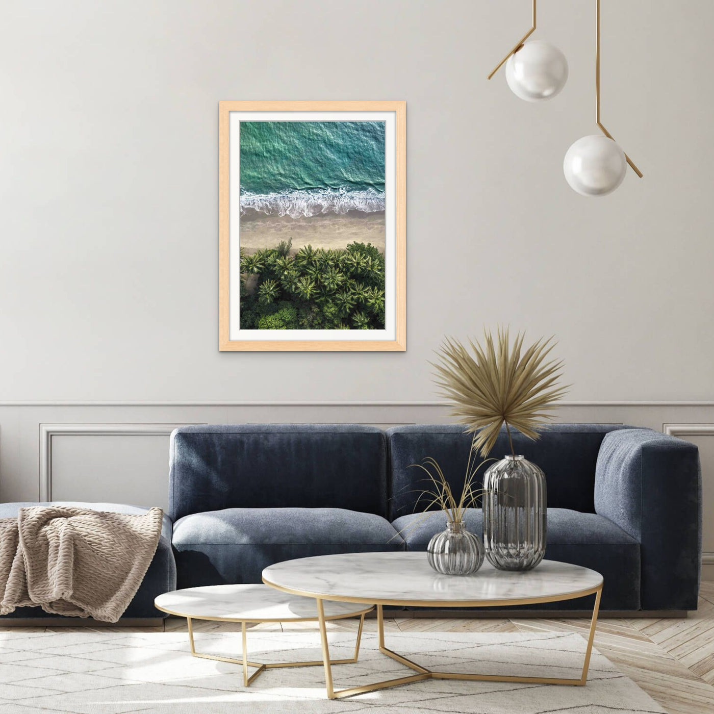 four mile beach aerial sunrise photograph over palm trees with waves 2