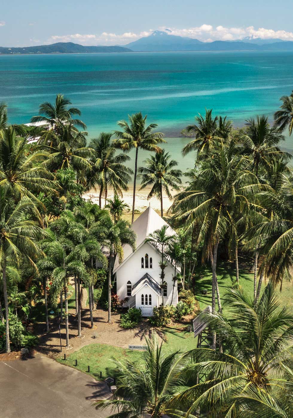 limited edition fine art print of St Mary's by the Sea in Port Douglas overlooking the Great Barrier Reef