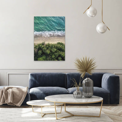 four mile beach aerial sunrise photograph over palm trees with waves 1