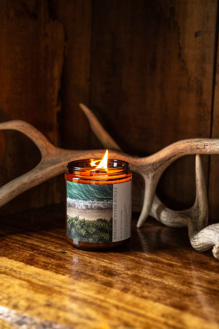 tropical aerial photograph on soy candle